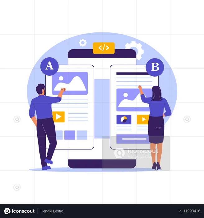 ABテストを行うUI UXデザイナー  イラスト
