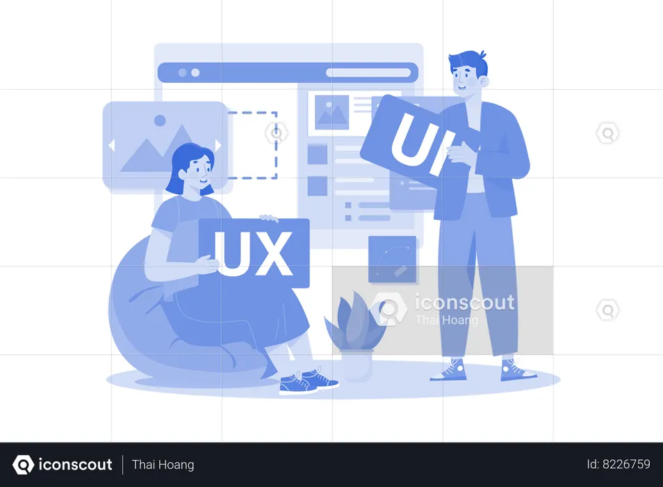 Equipe UI UX Designers trabalhando em conjunto  Ilustração