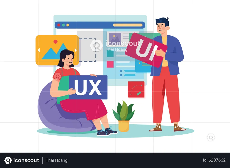 Équipe de concepteurs UI UX travaillant ensemble  Illustration