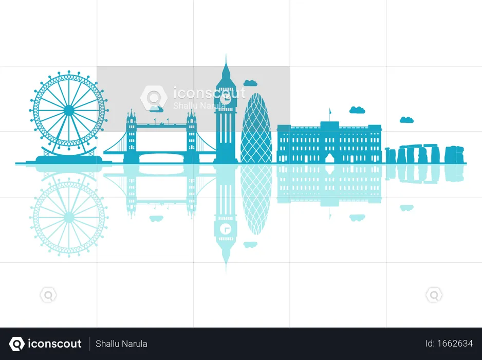 Best UK Skyline silhouette with reflections Illustration download in ...