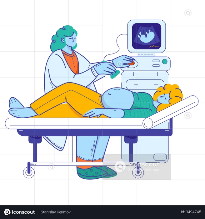 Ultraschalldiagnostik bei Patienten  Illustration