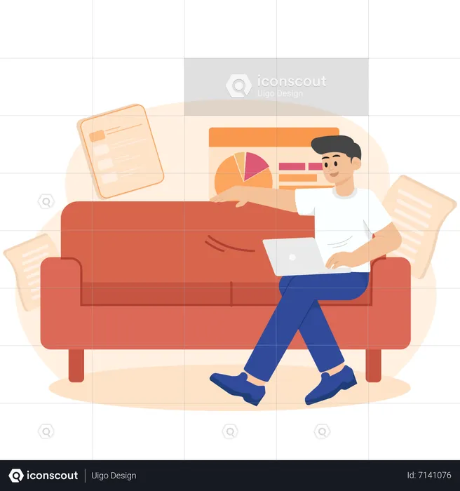 Um homem no trabalho relaxando no sofá  Ilustração