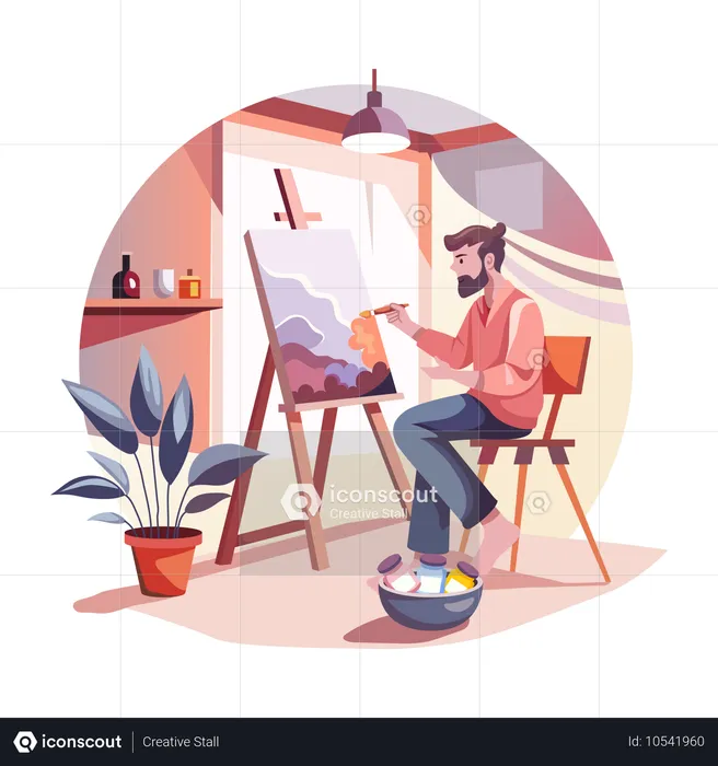 Um homem pintando em tela  Ilustração