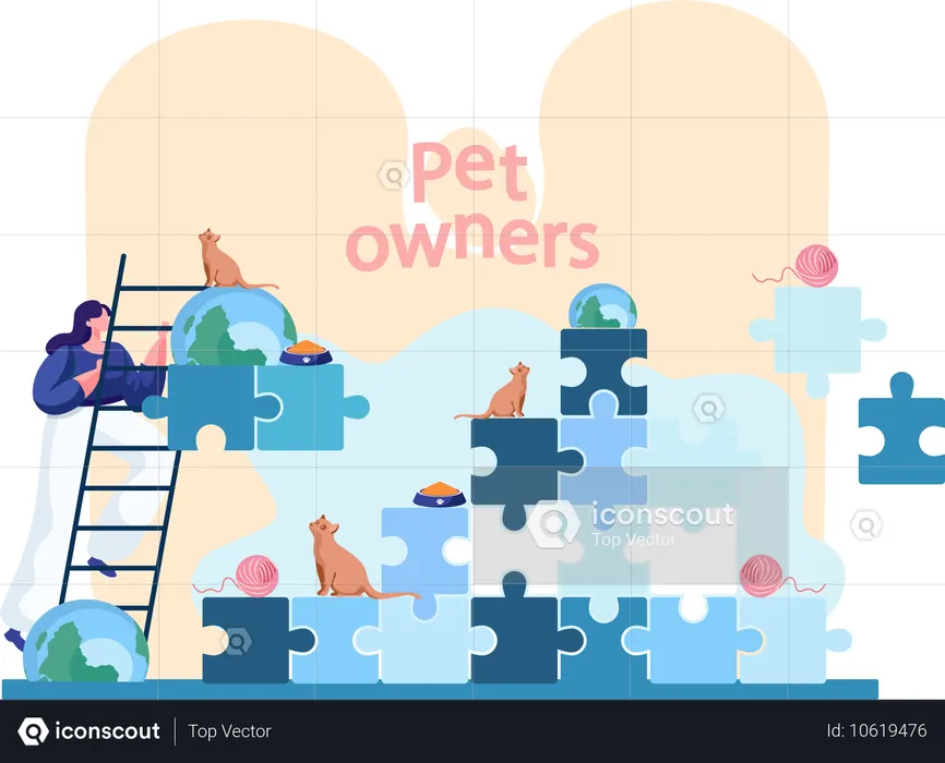 Uma menina subindo as escadas até o gato sentado no globo  Ilustração