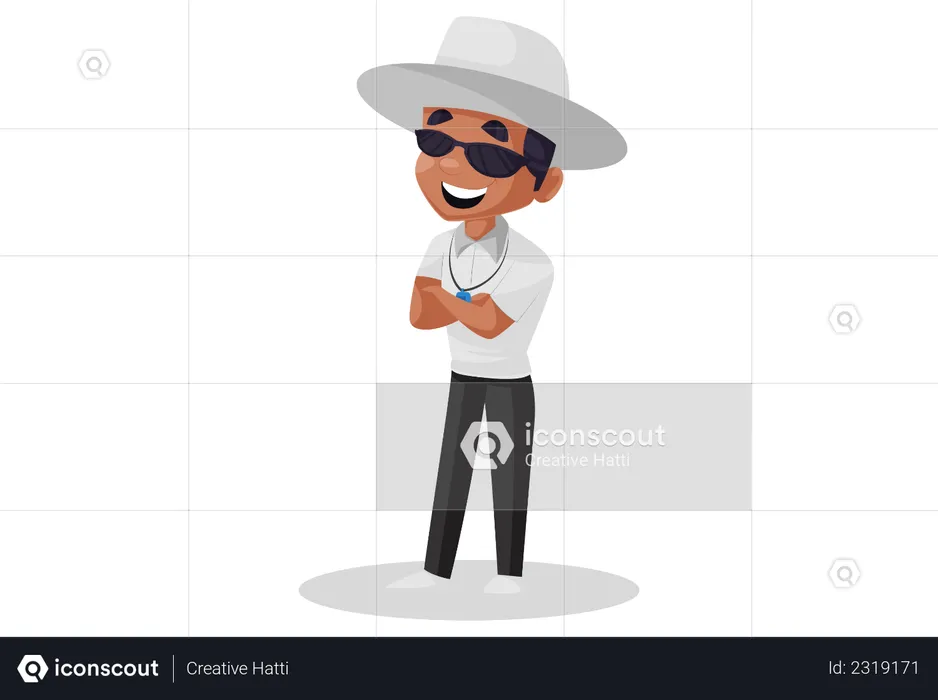 Umpire standing and wearing goggles  Illustration
