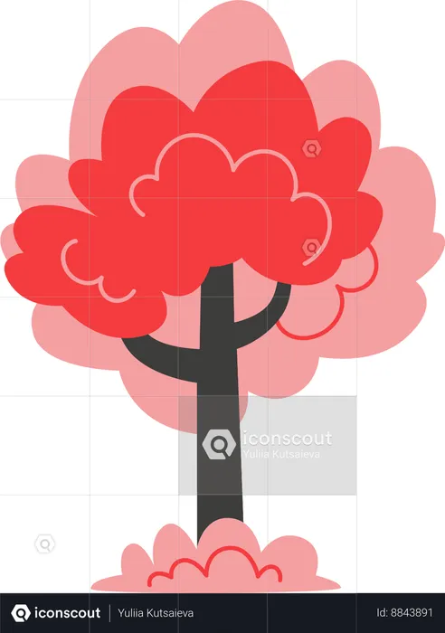 Un árbol rojo de otoño  Ilustración