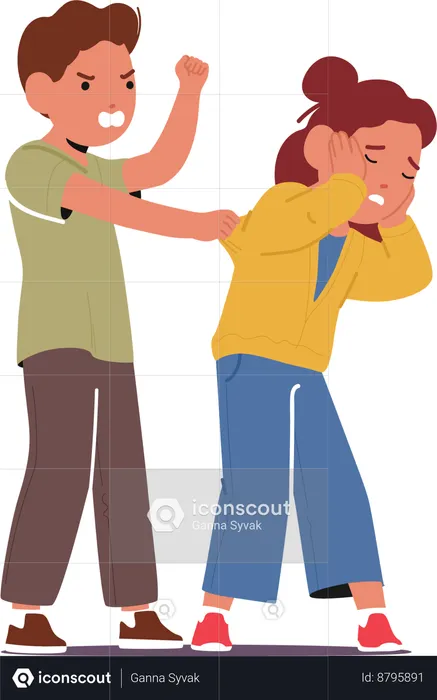 Un garçon et une fille furieux s'affrontent dans une dispute houleuse concernant une altercation physique  Illustration