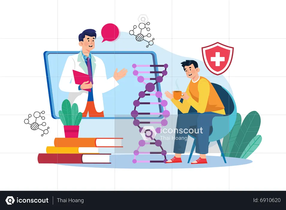 Un conseiller en génétique conseille les patients sur les risques et les tests génétiques  Illustration