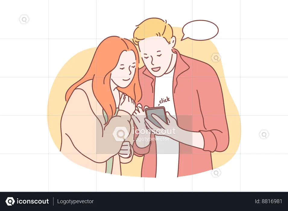 Le couple consulte son statut en ligne  Illustration