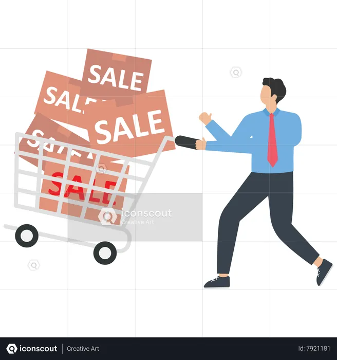 Un hombre de negocios está de compras en caso de una venta.  Ilustración