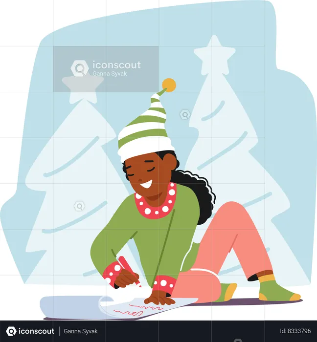 Un enfant écrit avec impatience une lettre sincère au Père Noël  Illustration