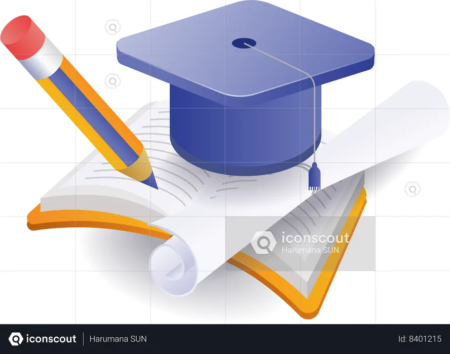 Un étudiant diplômé écrit des notes  Illustration