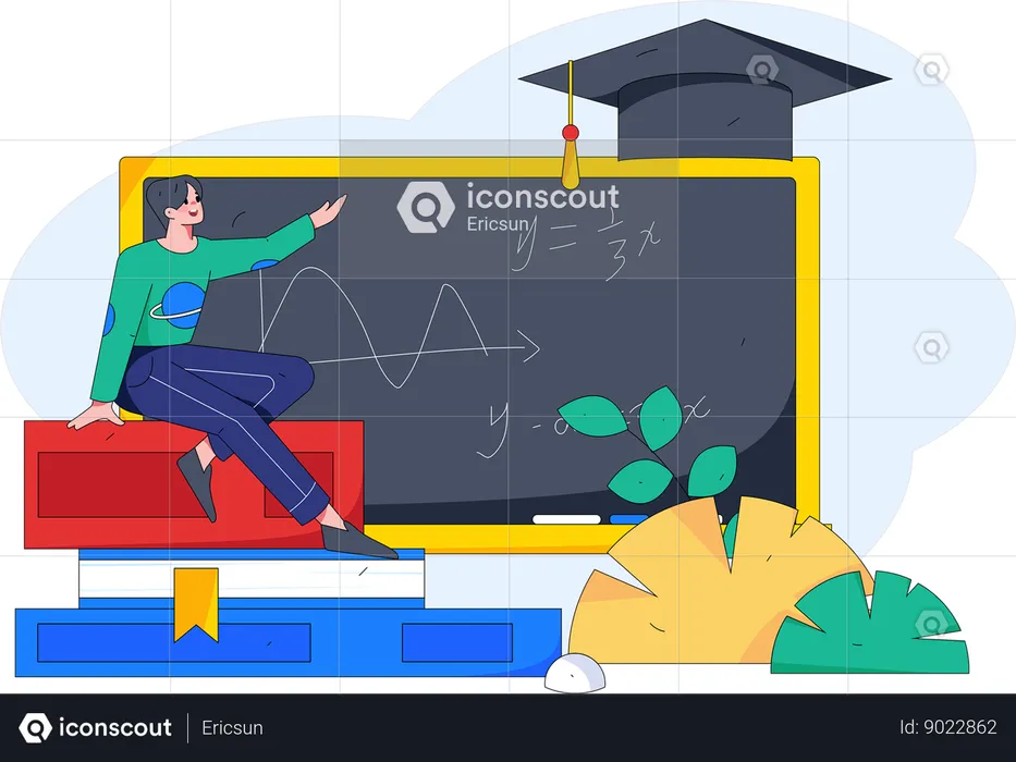 Le garçon assiste à un cours de mathématiques  Illustration