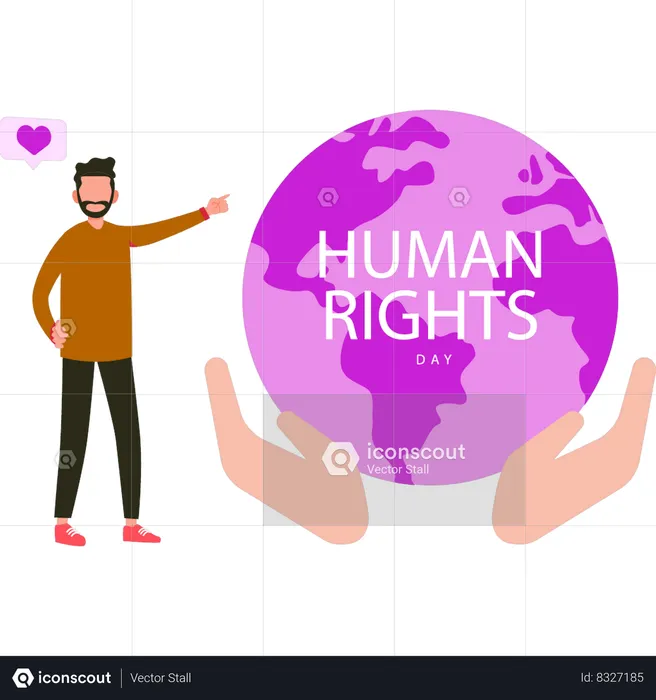 Un garçon célèbre la Journée internationale des droits de l'homme  Illustration
