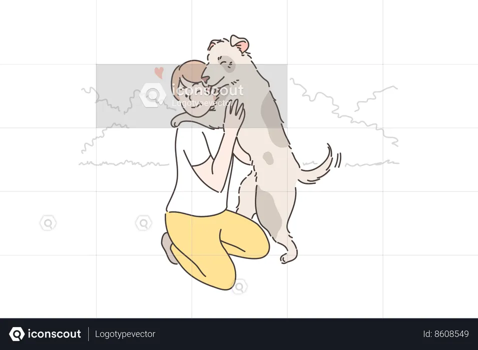 Le garçon embrasse son chien  Illustration