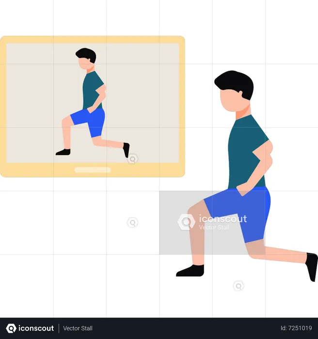 Un garçon fait de l'exercice en regardant une vidéo en ligne  Illustration