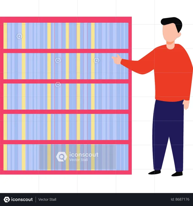 Un garçon montre une bibliothèque universitaire  Illustration