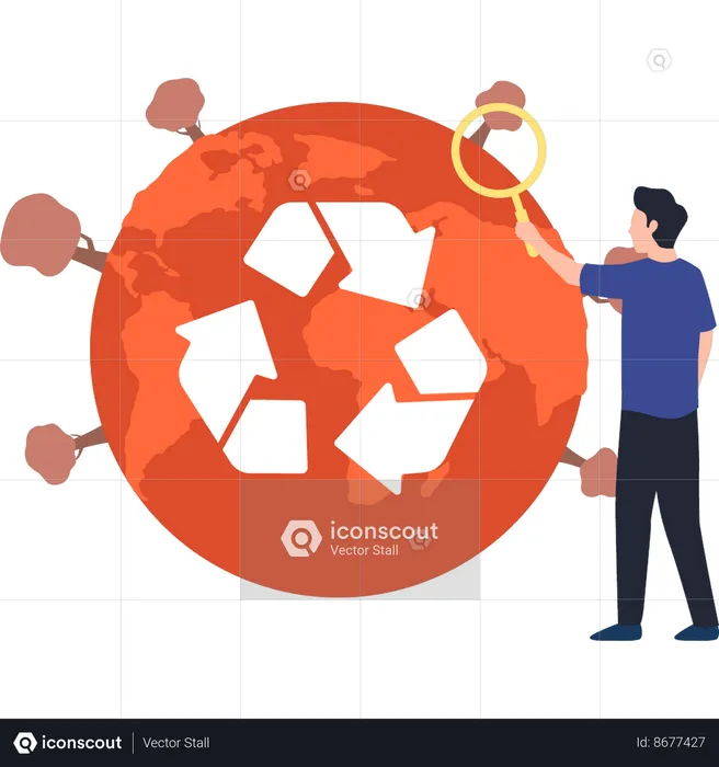 Le garçon cherche à recycler pour l'environnement  Illustration