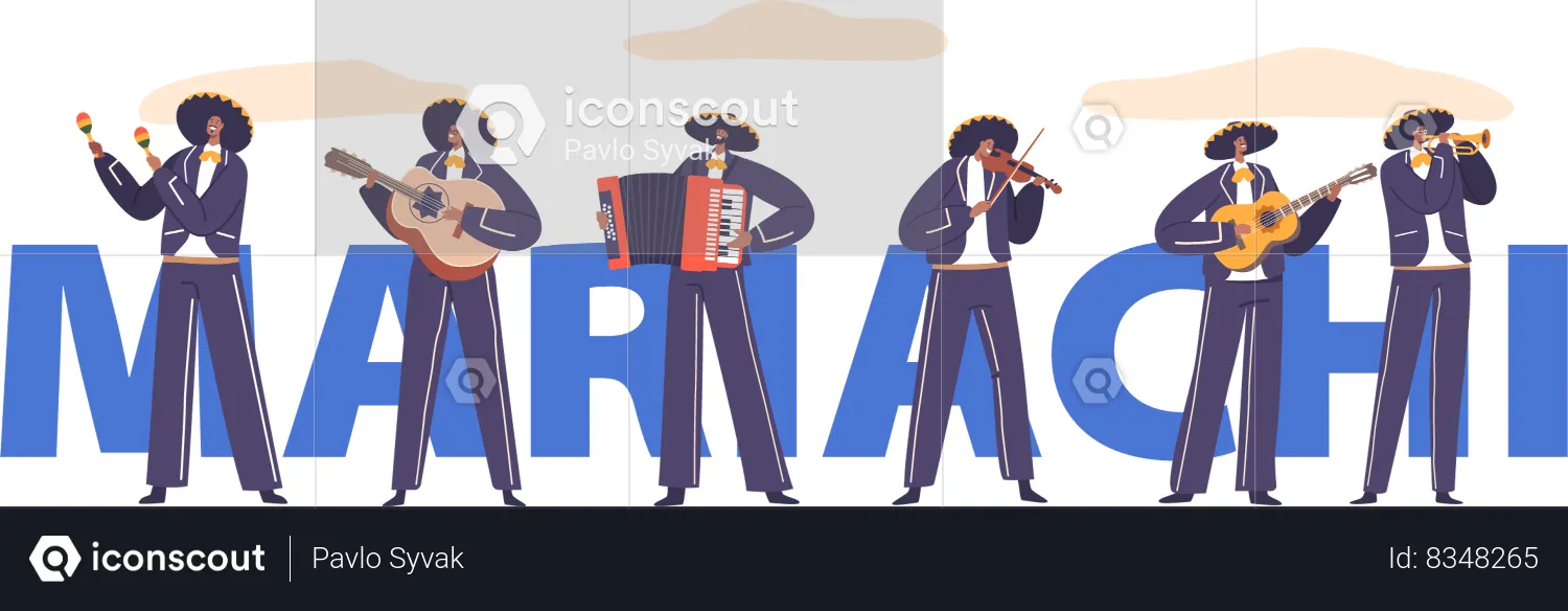 Un groupe de mariachis joue de la musique mexicaine entraînante  Illustration