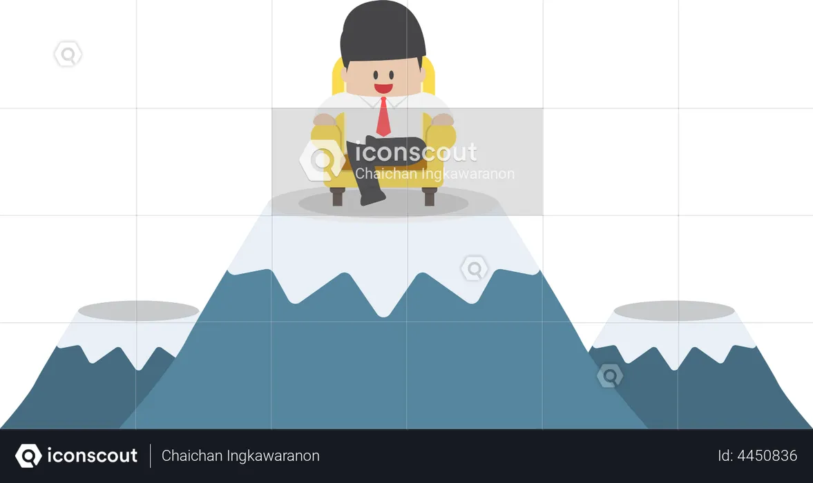 Un homme d'affaires prospère est assis sur un canapé au sommet de la montagne  Illustration