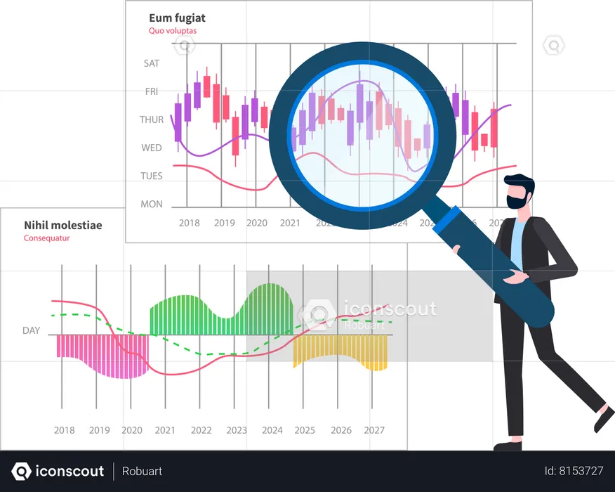 L'homme d'affaires analyse de nouvelles façons de gagner plus de profits  Illustration