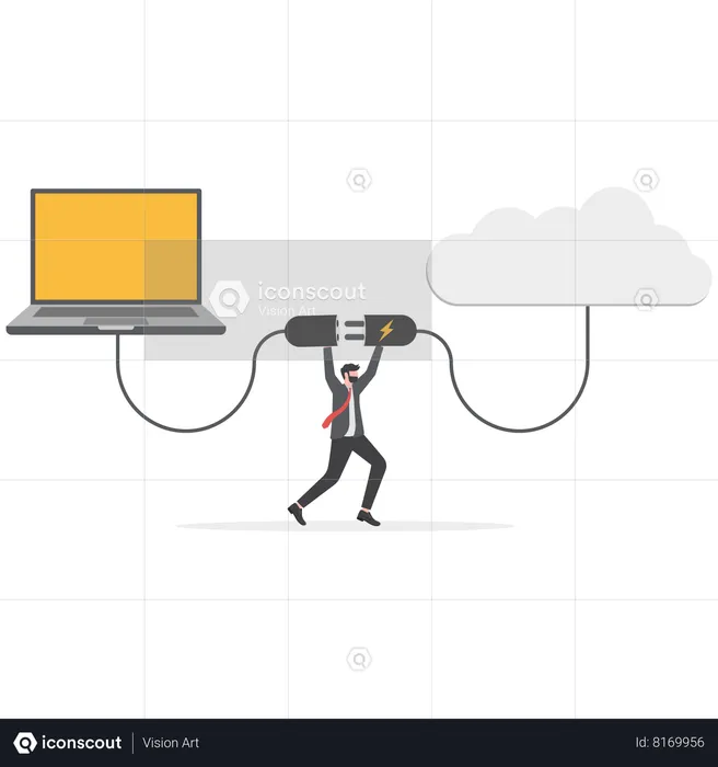 L'homme d'affaires connecte son site Web au cloud  Illustration