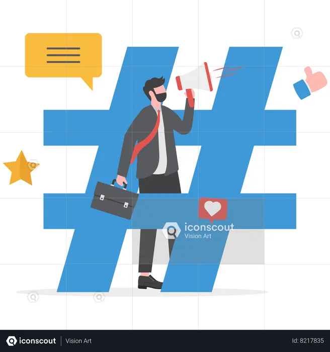 L'homme d'affaires consulte son profil de réseau social  Illustration