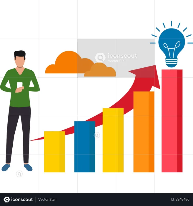 L'homme d'affaires regarde le graphique financier  Illustration