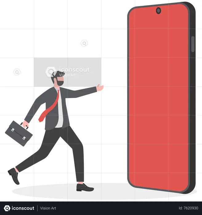 L'homme d'affaires entre dans l'écran du téléphone  Illustration