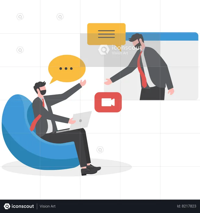 Un homme d'affaires assiste à une réunion par appel vidéo en ligne  Illustration