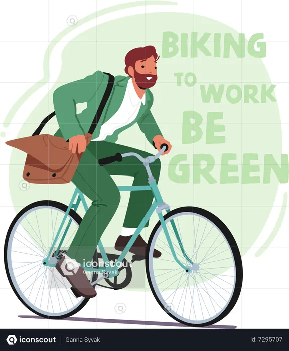 Un homme fait du vélo pour travailler en faveur du développement durable  Illustration