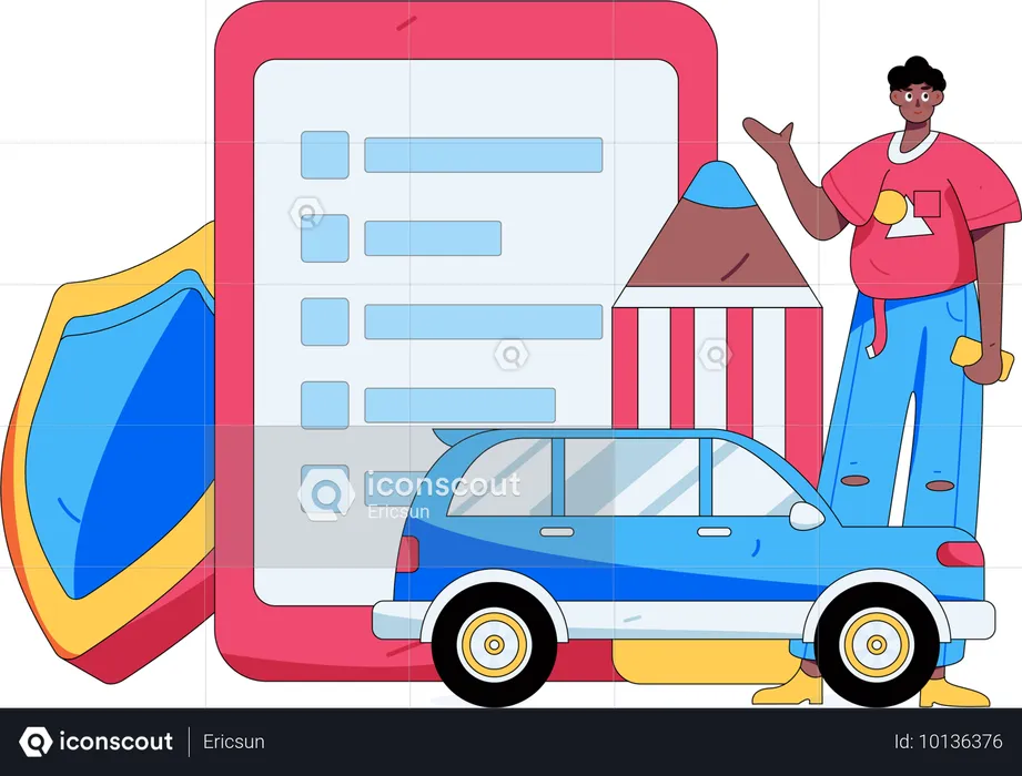 Un homme lance une procédure de couverture automobile  Illustration