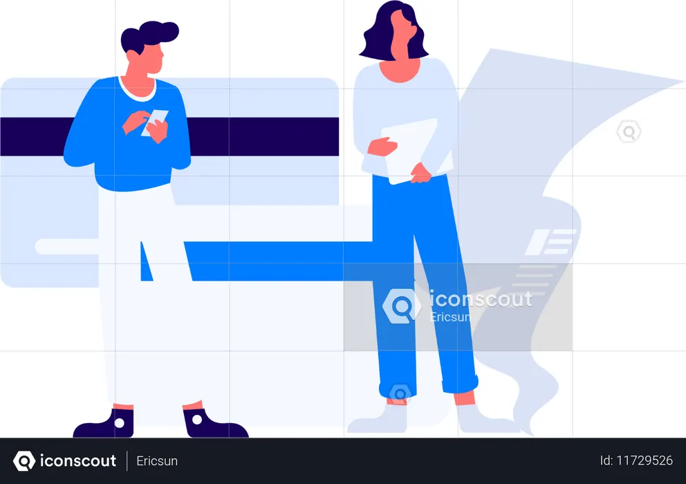 Un homme regarde une facture de carte de crédit  Illustration