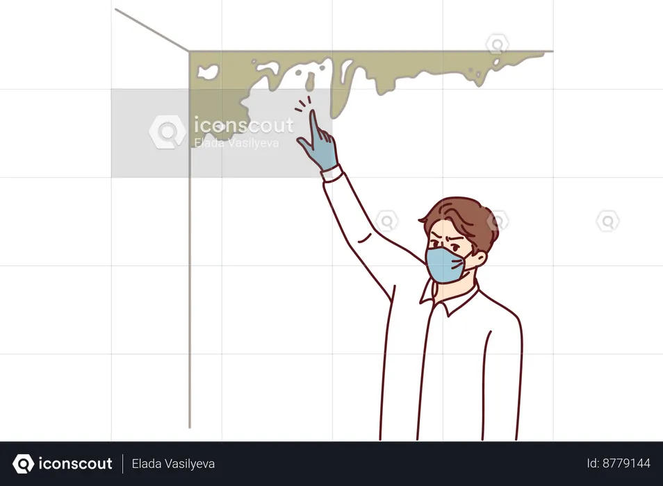 Un homme trouve de la moisissure près d’un mur  Illustration