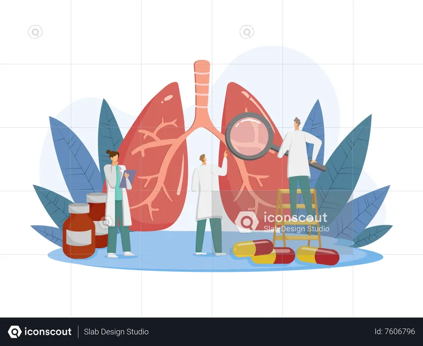 Le docteur examine les poumons du patient  Illustration