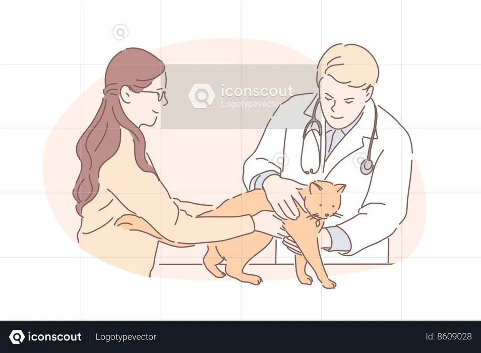 Le médecin vétérinaire vérifie le chien de compagnie  Illustration