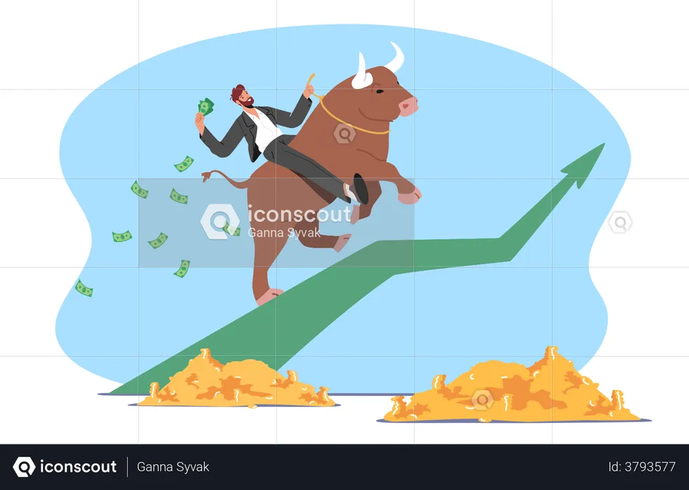 Un trader boursier à succès profite d'une course haussière  Illustration