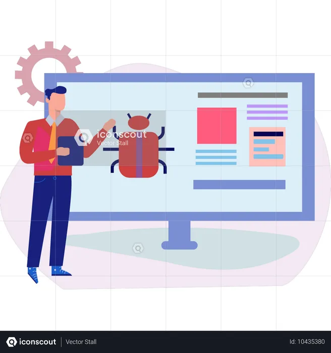 Un niño explica el impacto del virus en el monitor  Ilustración