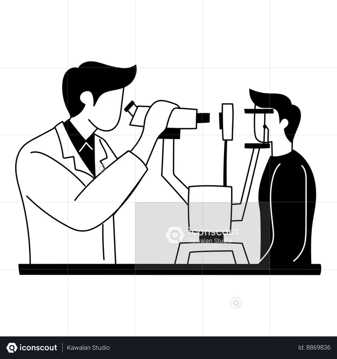 L'ophtalmologiste examine les yeux du patient  Illustration