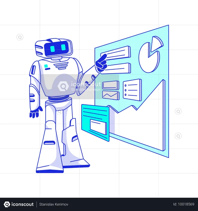 Robot de inteligencia artificial lidera presentación y análisis  Ilustración