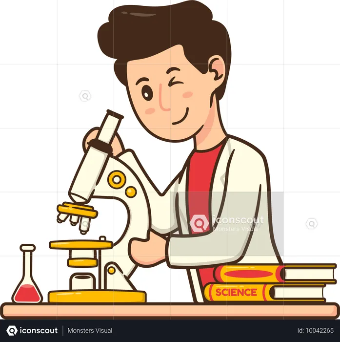 Un scientifique analyse un échantillon de sang au microscope  Illustration