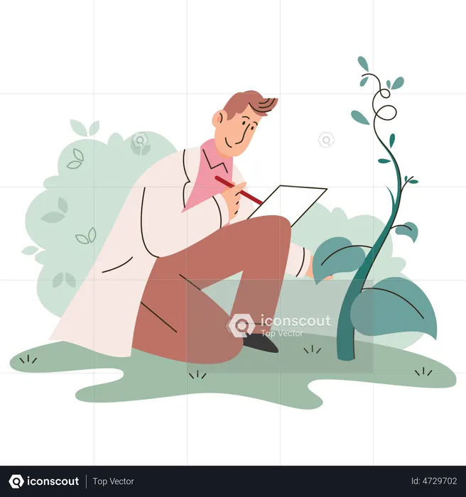Un scientifique explore la vie végétale  Illustration