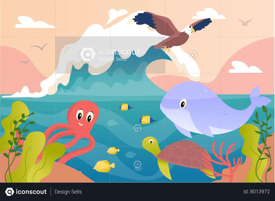 Underwater Animal and birds  Illustration
