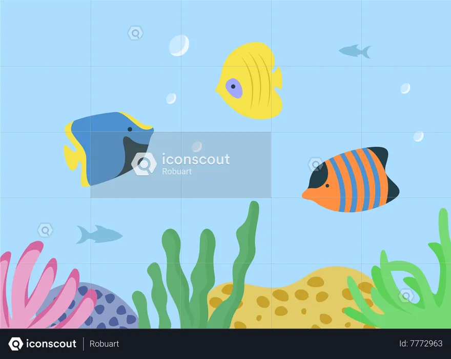 Underwater Seascape with Sea or Ocean Fish Species  Illustration
