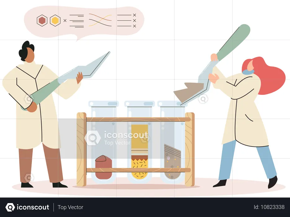 Une équipe de scientifiques expérimente dans le sol  Illustration