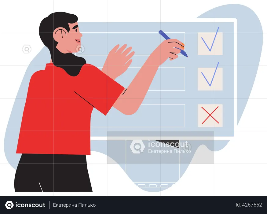 Une femme d'affaires a coché la liste des choses à faire.  Illustration