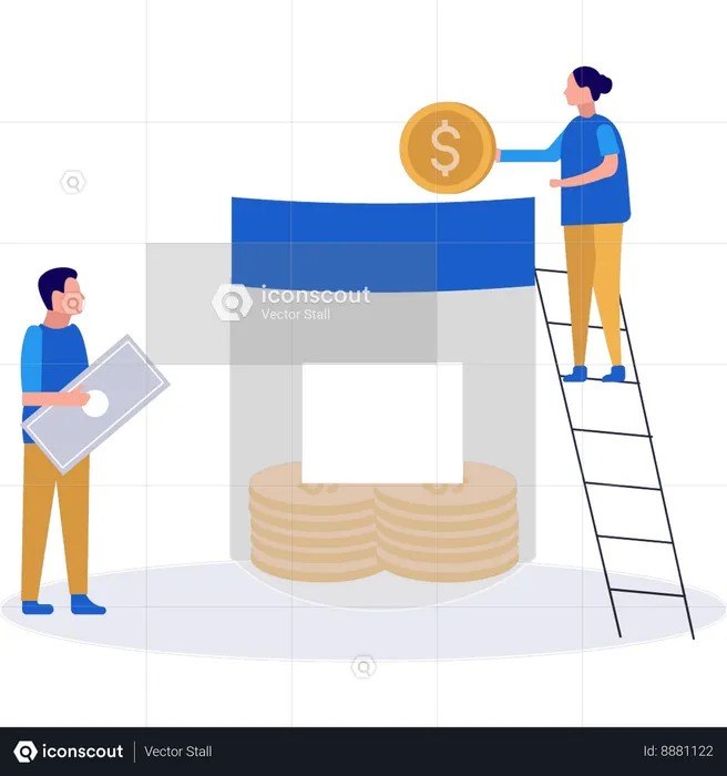 Femme d'affaires et homme d'affaires économisent de l'argent  Illustration