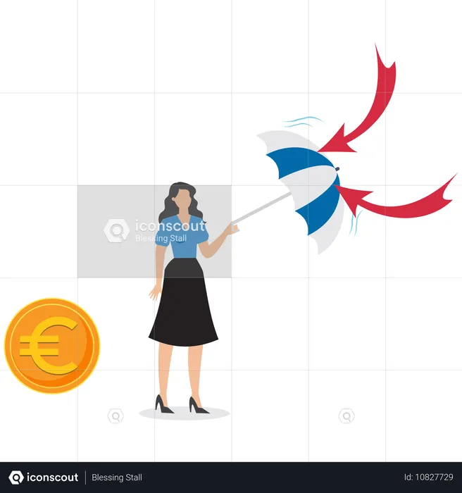 Une femme d'affaires protège l'euro d'une flèche  Illustration