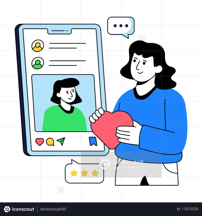 Une femme d'affaires travaille avec une application de médias sociaux  Illustration