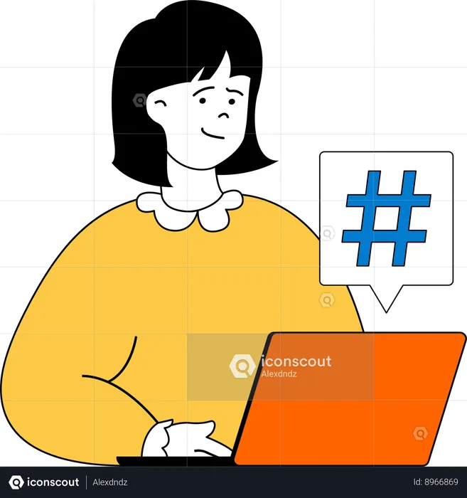 Une femme donne un hashtag sur une plateforme de médias sociaux  Illustration